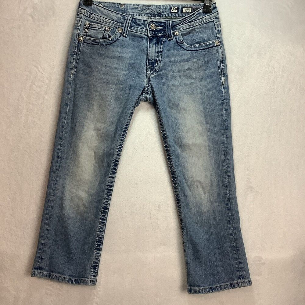 Miss Me capri jeans with fade size 29 embellished flap pockets stretch low rise